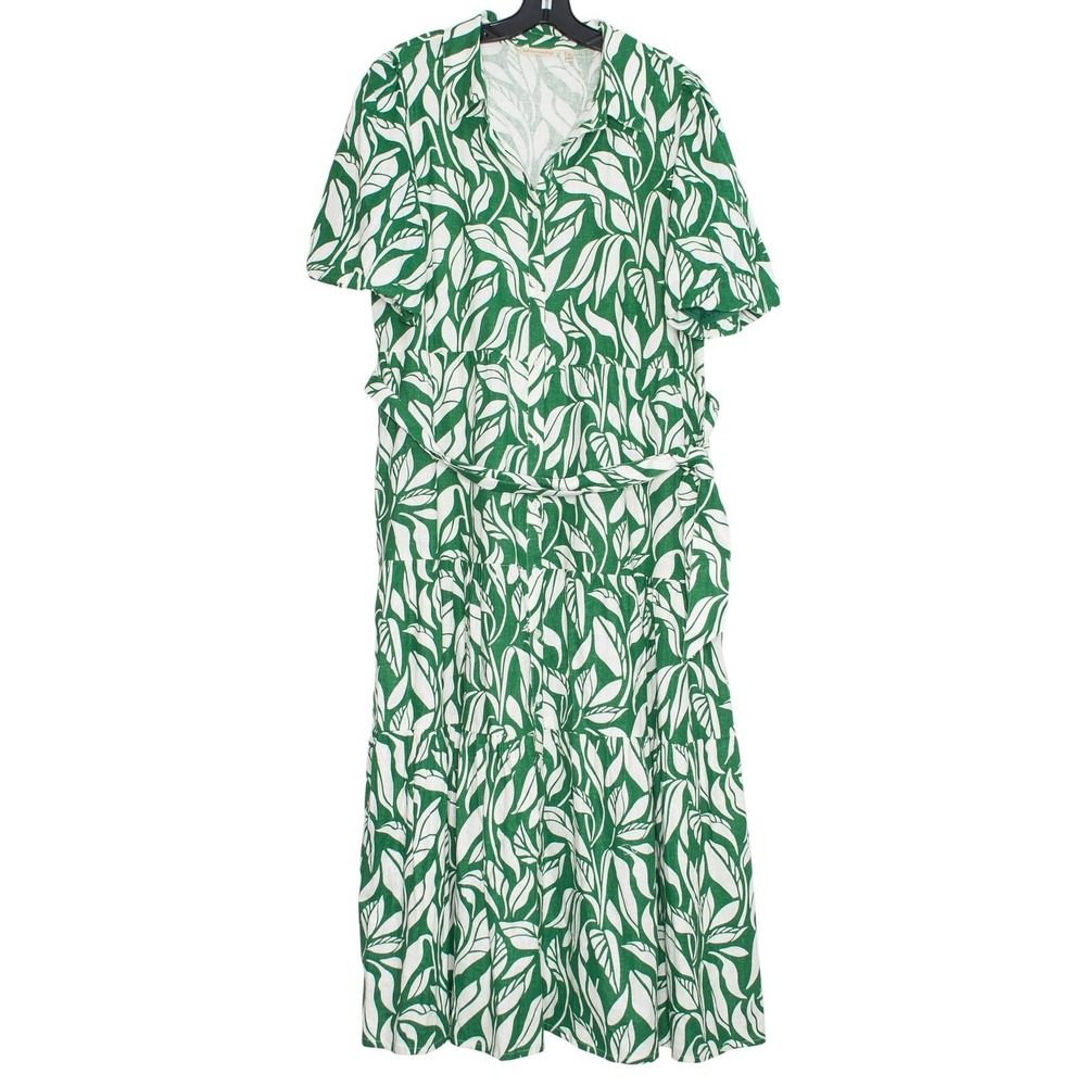 Soft Surroundings Shirt Dress Steffi Linen Maxi Resort Button Up Leaf Green XL